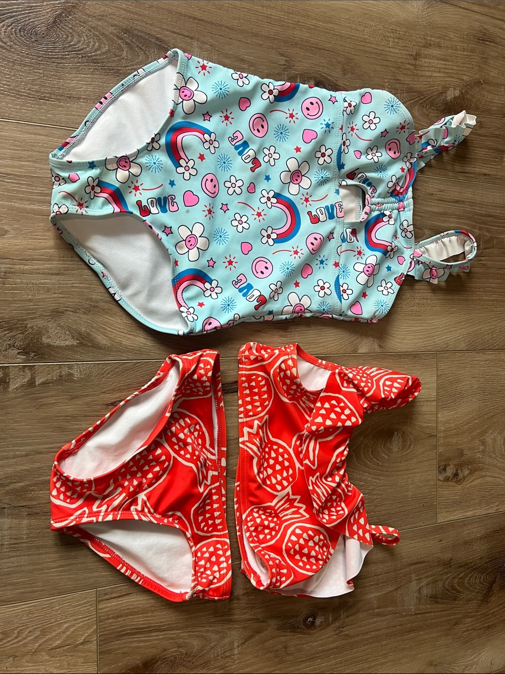 Girls' 2-Pack Swimsuits - Blue Rainbow & Red Pineapple